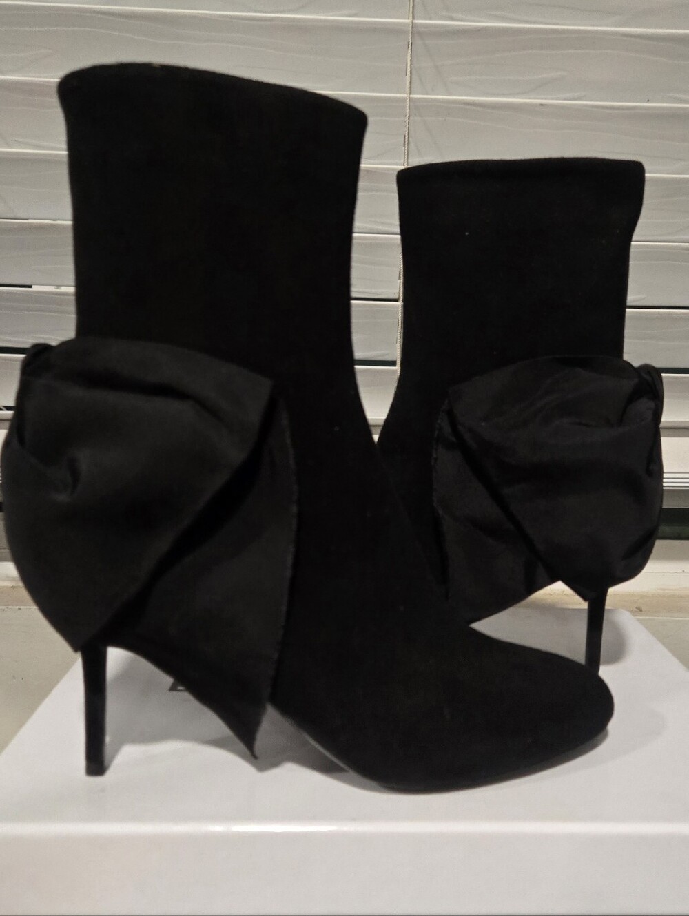Eugenia Kim "Carina" boots in black suede featuring a large satin bow NIB sz 6